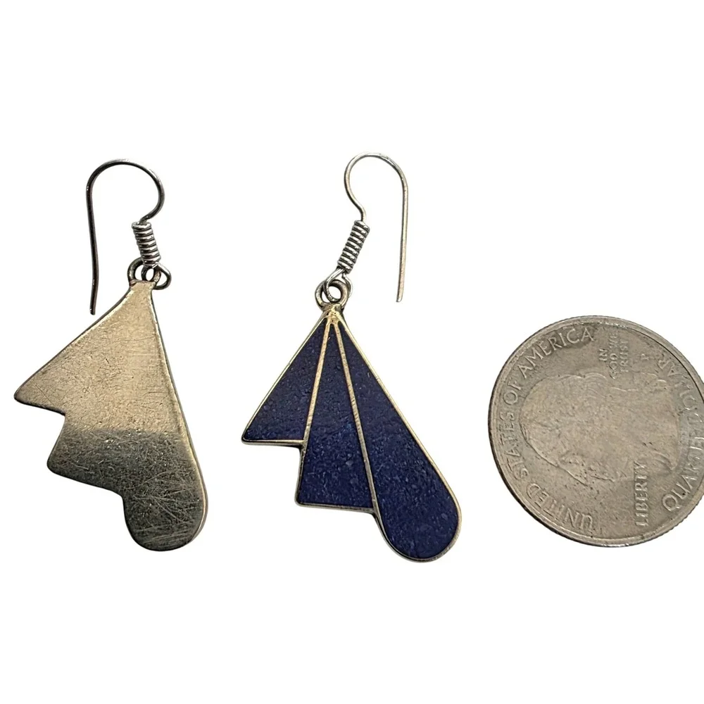 Lapis‎ Gemstone Tibetan Handmade Dangle Earrings Boho Artisan Southwestern New
